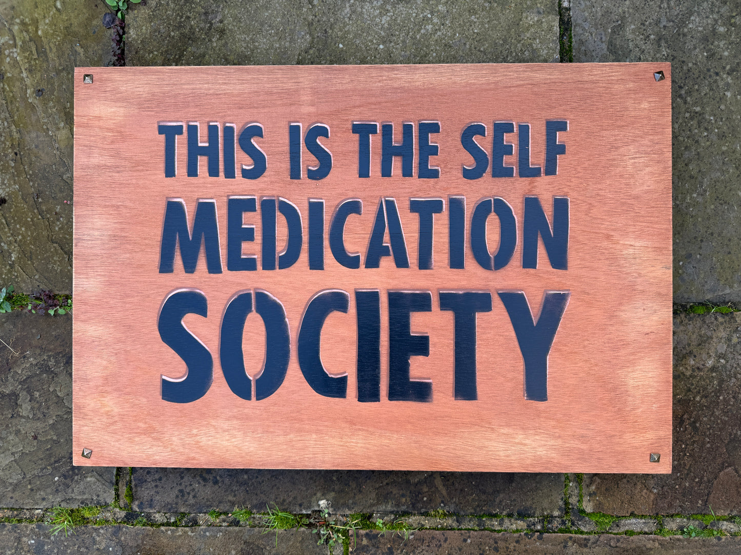 Self Medication Society wooden sign