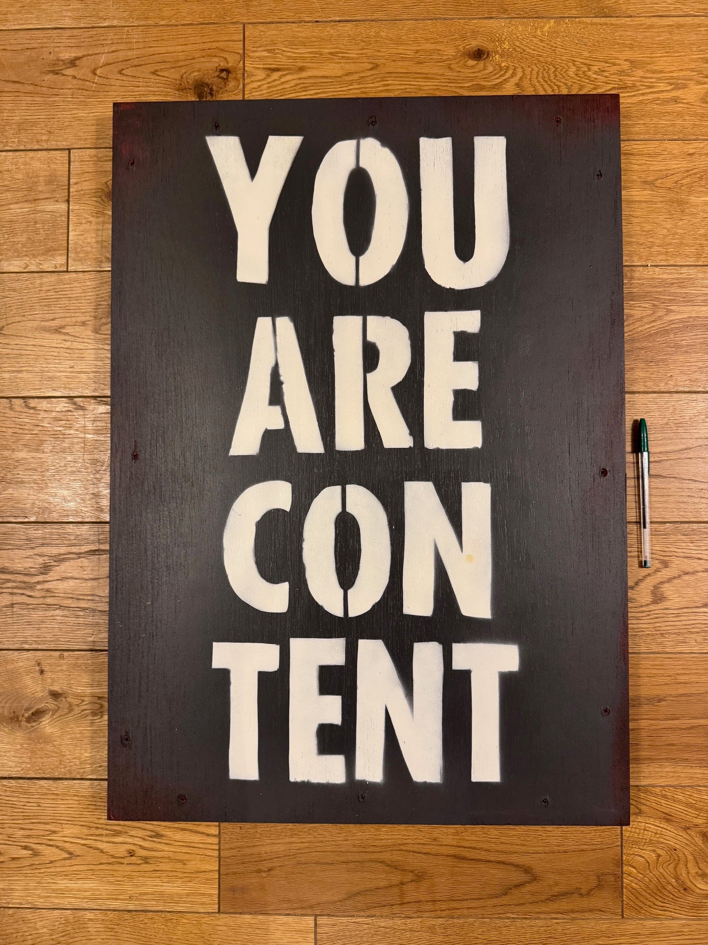 YOU ARE CONTENT STENCIL ON WOOD